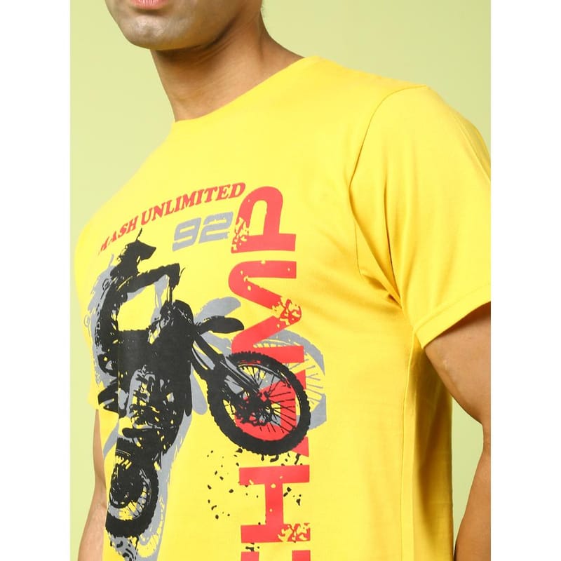 MASH UNLIMITED Mens Round neck Short Sleeve Graphic Printed Yellow Thirt