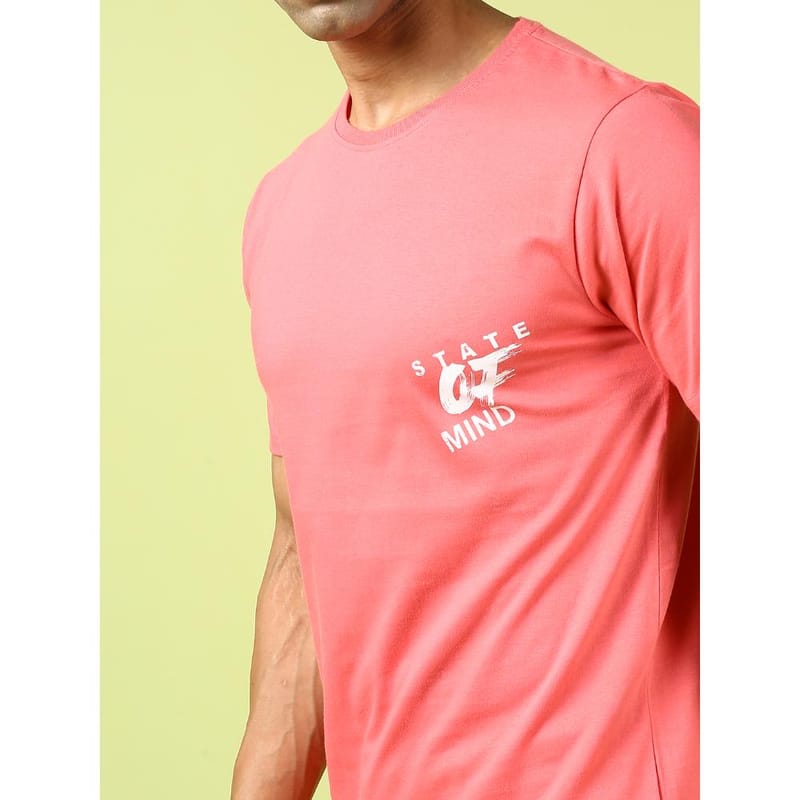 MASH UNLIMITED Mens Round neck Short Sleeve Graphic Printed Pink Thirt