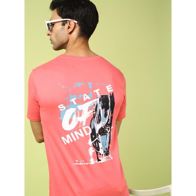 MASH UNLIMITED Mens Round neck Short Sleeve Graphic Printed Pink Thirt