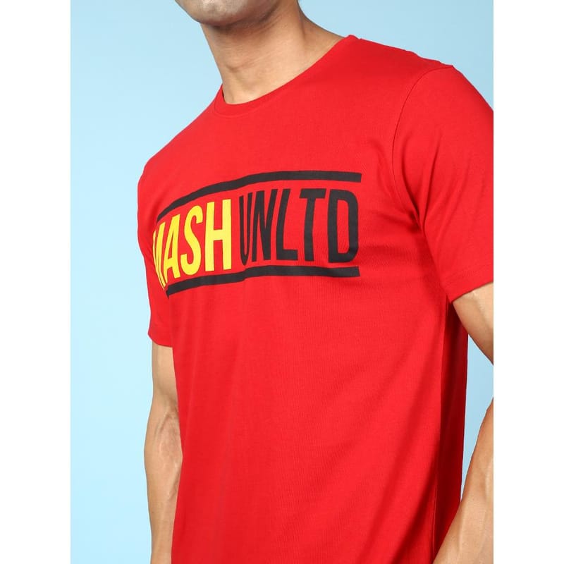 MASH UNLIMITED Mens Round neck Short Sleeve Graphic Printed Red Thirt