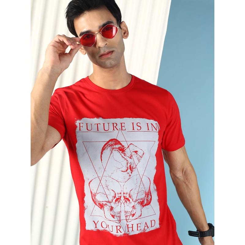 MASH UNLIMITED Mens Round neck Short Sleeve Graphic Printed Red Thirt