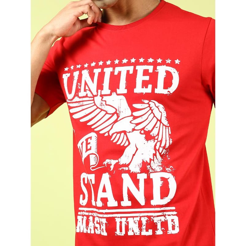 MASH UNLIMITED Mens Round neck Short Sleeve Graphic Printed Red Thirt