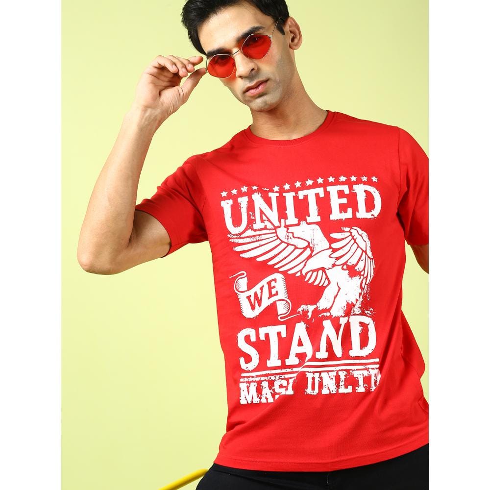 MASH UNLIMITED Mens Round neck Short Sleeve Graphic Printed Red Thirt