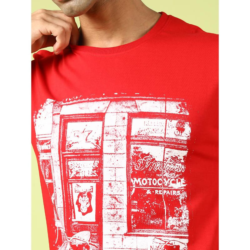 MASH UNLIMITED Mens Round neck Short Sleeve Graphic Printed Red Thirt