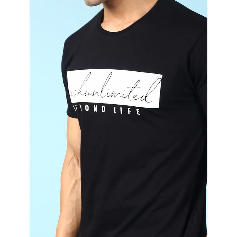 MASH UNLIMITED Mens Round neck Short Sleeve Graphic Printed Black Thirt