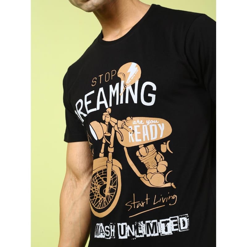 MASH UNLIMITED Mens Round neck Short Sleeve Graphic Printed Black Thirt