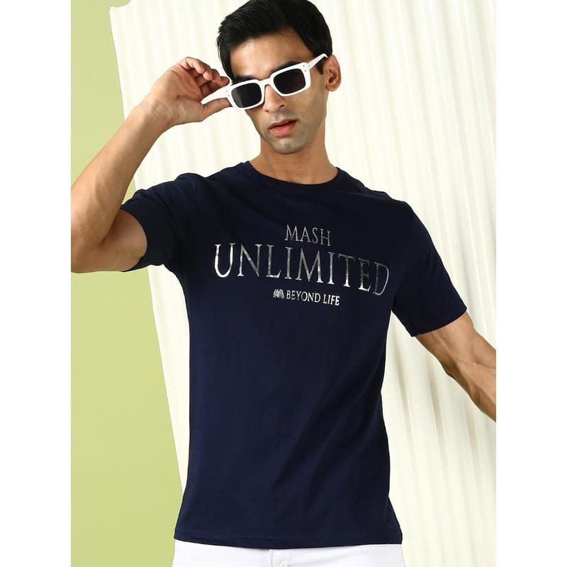 MASH UNLIMITED Mens Round neck Short Sleeve Graphic Printed Navy Thirt