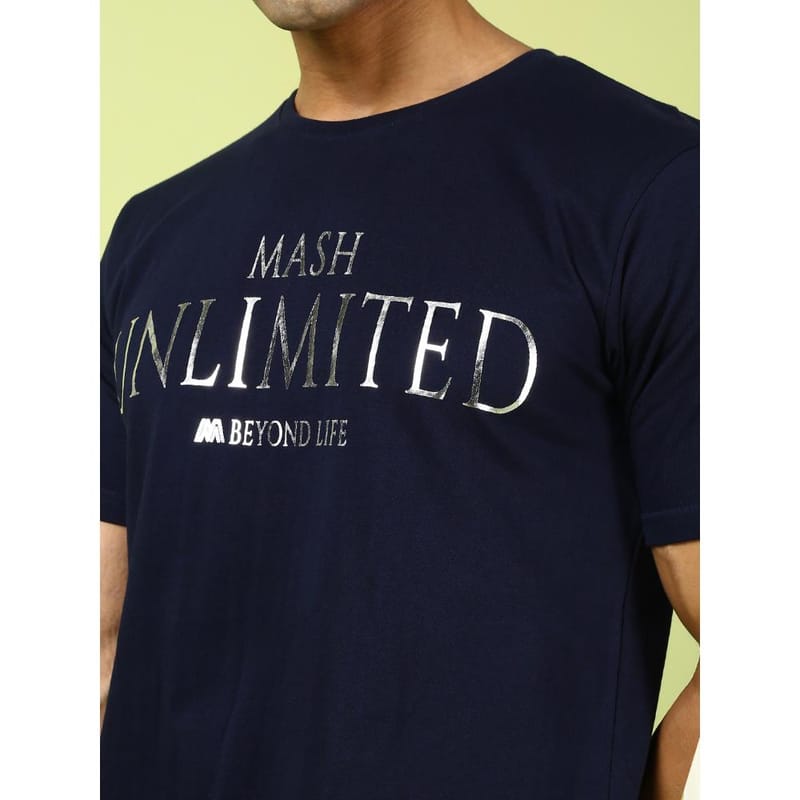 MASH UNLIMITED Mens Round neck Short Sleeve Graphic Printed Navy Thirt