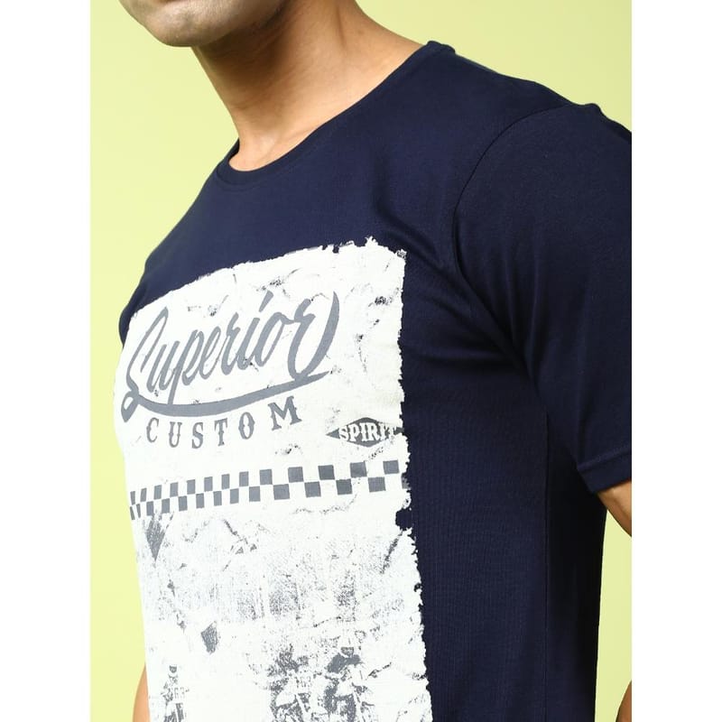 MASH UNLIMITED Mens Round neck Short Sleeve Graphic Printed Navy Thirt