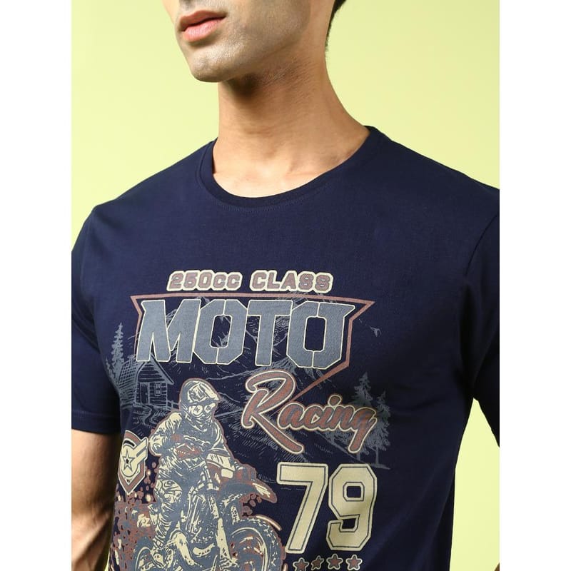 MASH UNLIMITED Mens Round neck Short Sleeve Graphic Printed Navy Thirt