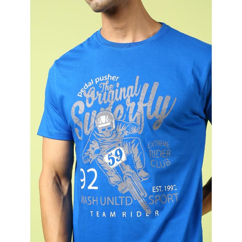 MASH UNLIMITED Mens Round neck Short Sleeve Graphic Printed Royal BlueThirt