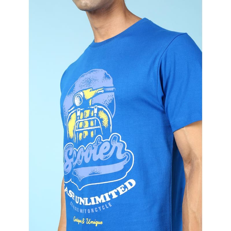 MASH UNLIMITED Mens Round neck Short Sleeve Graphic Printed Royal BlueThirt