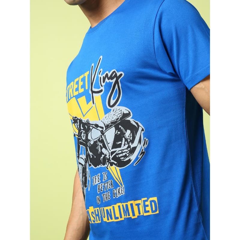 MASH UNLIMITED Mens Round neck Short Sleeve Graphic Printed Royal BlueThirt