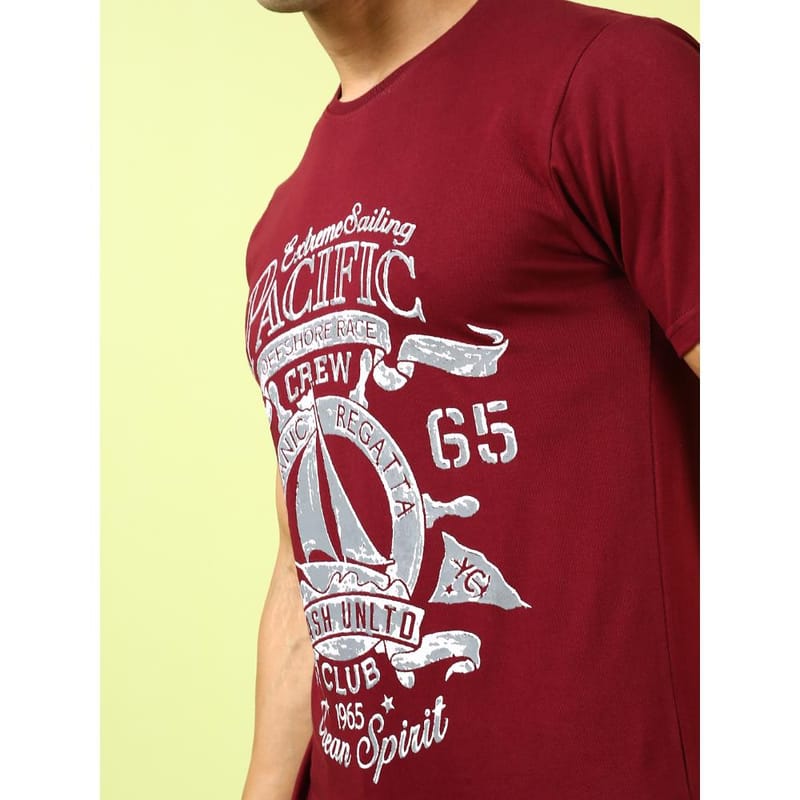 MASH UNLIMITED Mens Round neck Short Sleeve Graphic Printed Maroon Thirt