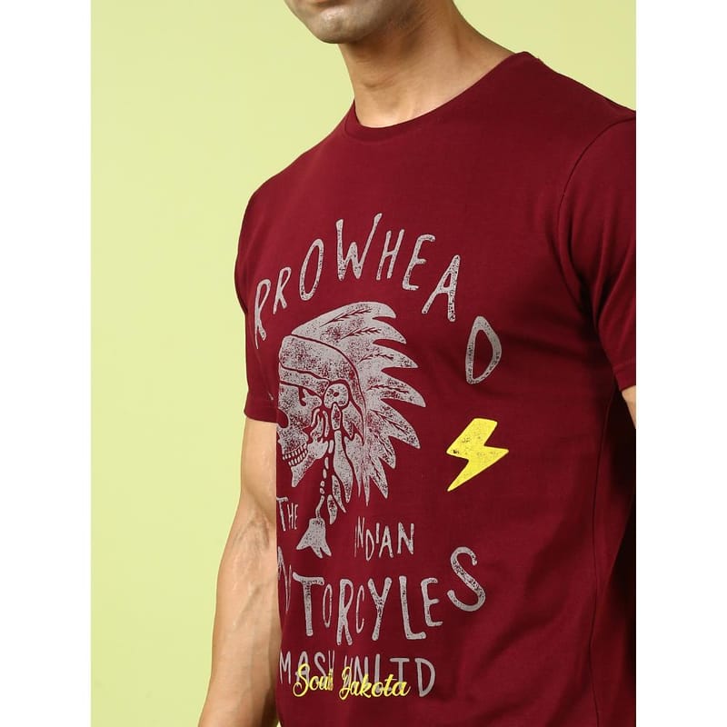 MASH UNLIMITED Mens Round neck Short Sleeve Graphic Printed Maroon Thirt