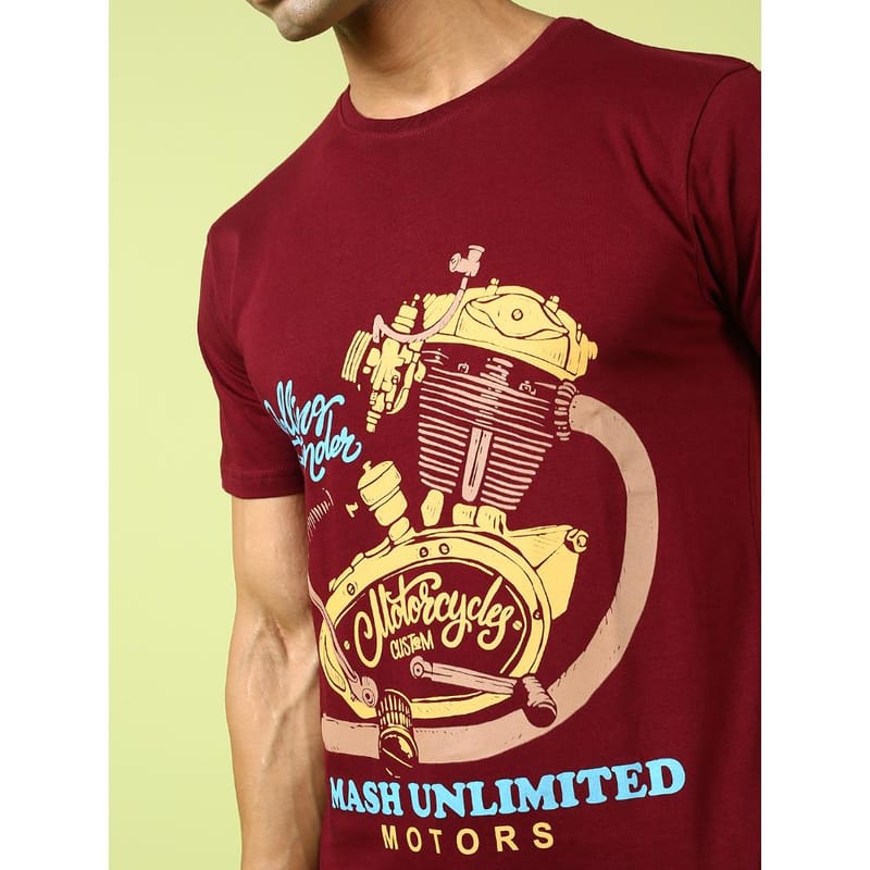 MASH UNLIMITED Mens Round neck Short Sleeve Graphic Printed Maroon Thirt