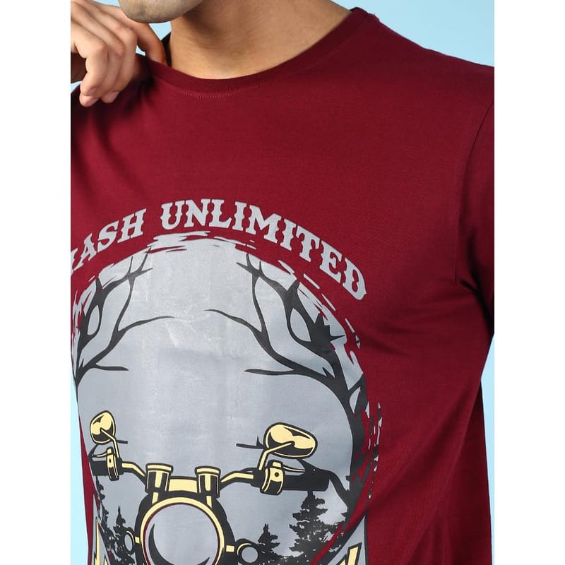 MASH UNLIMITED Mens Round neck Short Sleeve Graphic Printed Maroon Thirt