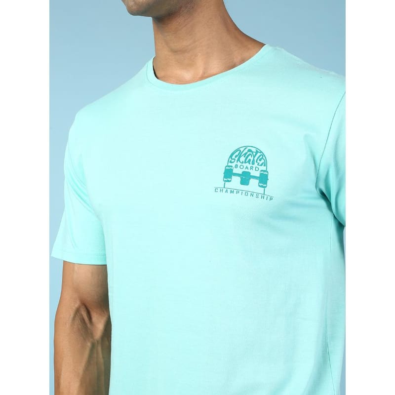 MASH UNLIMITED Mens Round neck Short Sleeve Graphic Printed Aqua Thirt