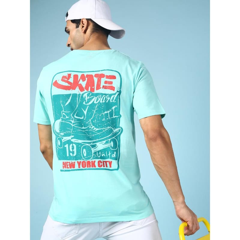 MASH UNLIMITED Mens Round neck Short Sleeve Graphic Printed Aqua Thirt