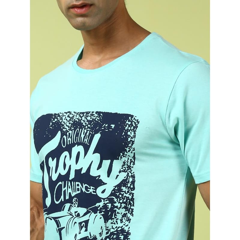 MASH UNLIMITED Mens Round neck Short Sleeve Graphic Printed Aqua Thirt