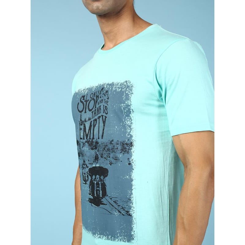 MASH UNLIMITED Mens Round neck Short Sleeve Graphic Printed Aqua Thirt