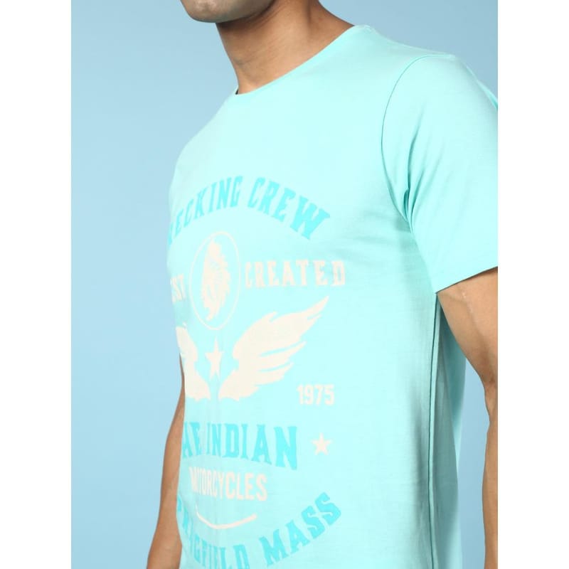 MASH UNLIMITED Mens Round neck Short Sleeve Graphic Printed Aqua Thirt