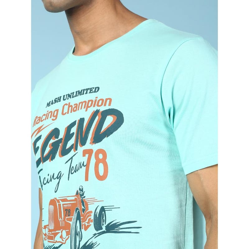 MASH UNLIMITED Mens Round neck Short Sleeve Graphic Printed Aqua Thirt