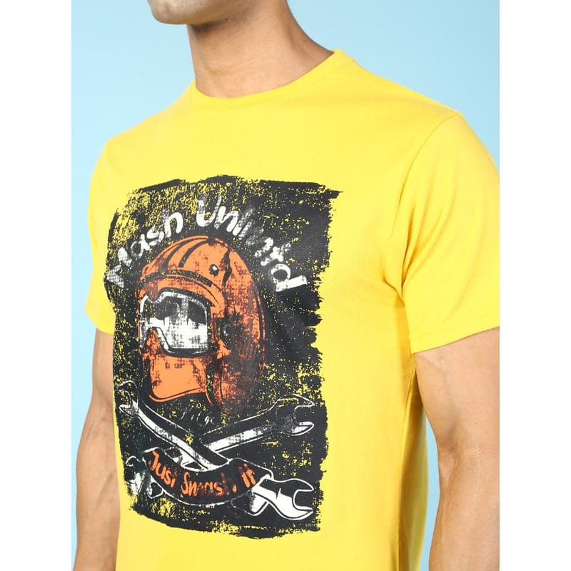 MASH UNLIMITED Mens Round neck Short Sleeve Graphic Printed Yellow Thirt