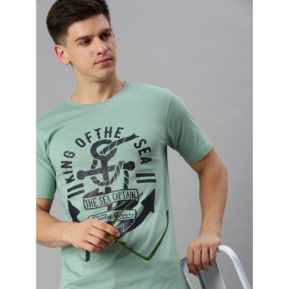 BLACK RADIO Mens Round neck Short Sleeve Graphic Printed Reseda Green T-Shirt