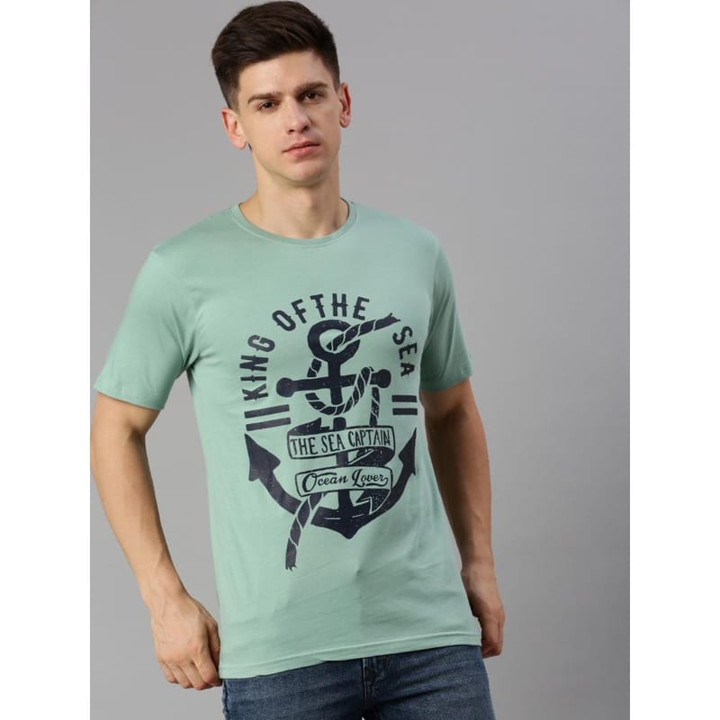 BLACK RADIO Mens Round neck Short Sleeve Graphic Printed Reseda Green T-Shirt