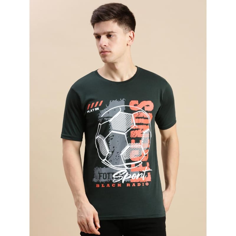 BLACK RADIO Mens Round neck Short Sleeve Graphic Printed Steal Green T-Shirt