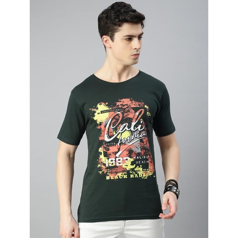 BLACK RADIO Mens Round neck Short Sleeve Graphic Printed Steal Green T-Shirt