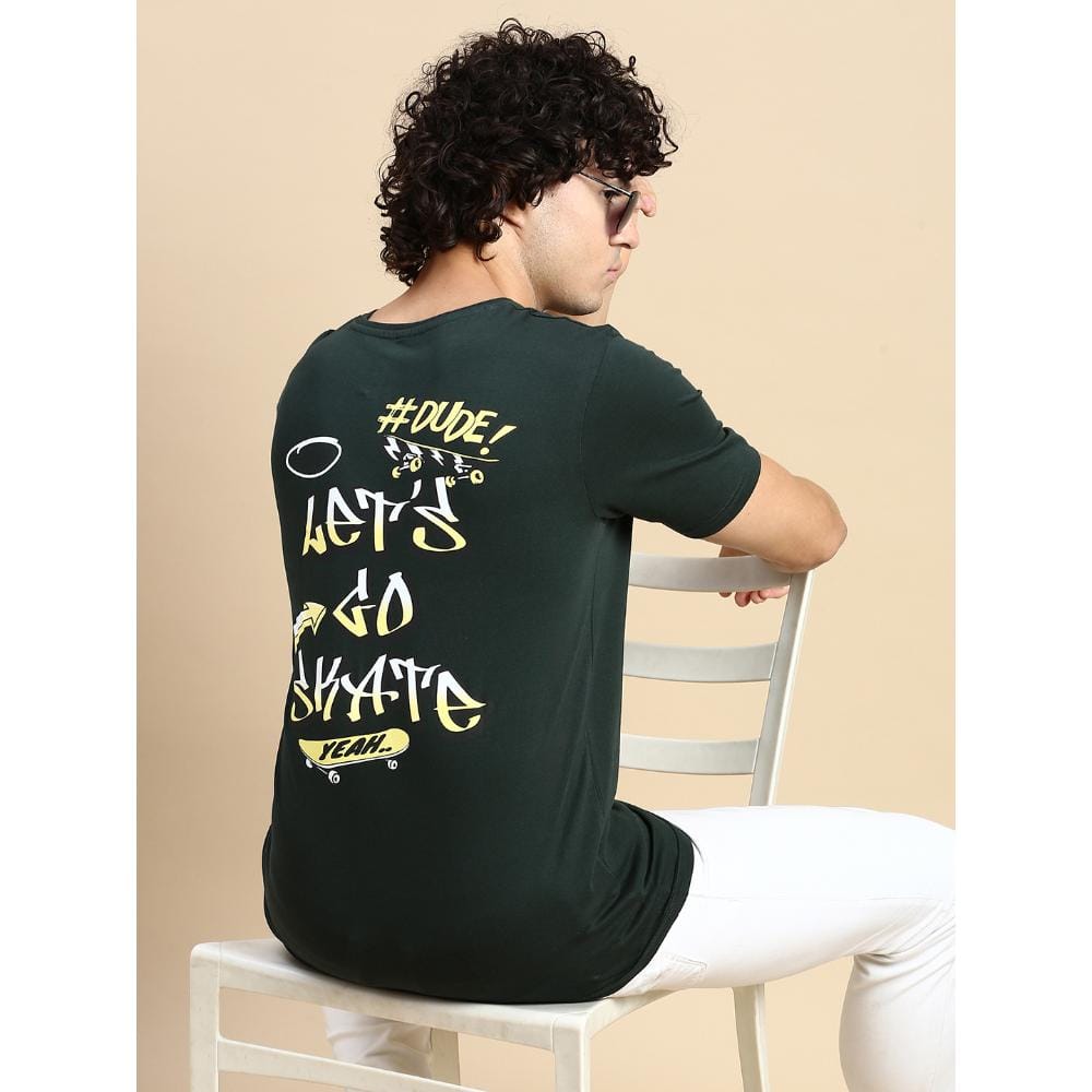 BLACK RADIO Mens Round neck Short Sleeve Graphic Printed Steal Green T-Shirt