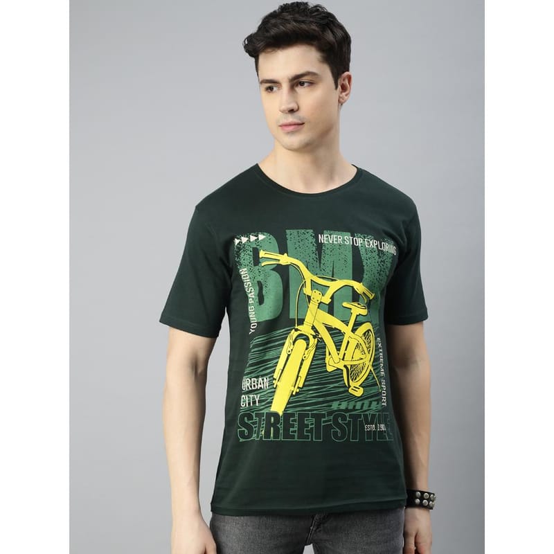 BLACK RADIO Mens Round neck Short Sleeve Graphic Printed Steal Green T-Shirt