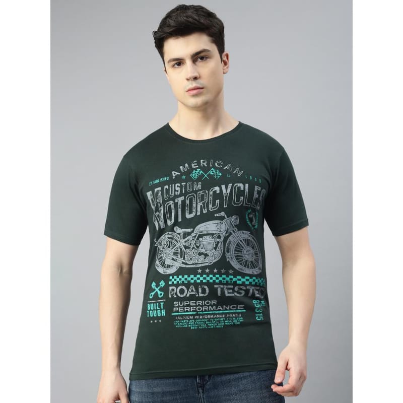 BLACK RADIO Mens Round neck Short Sleeve Graphic Printed Steal Green T-Shirt