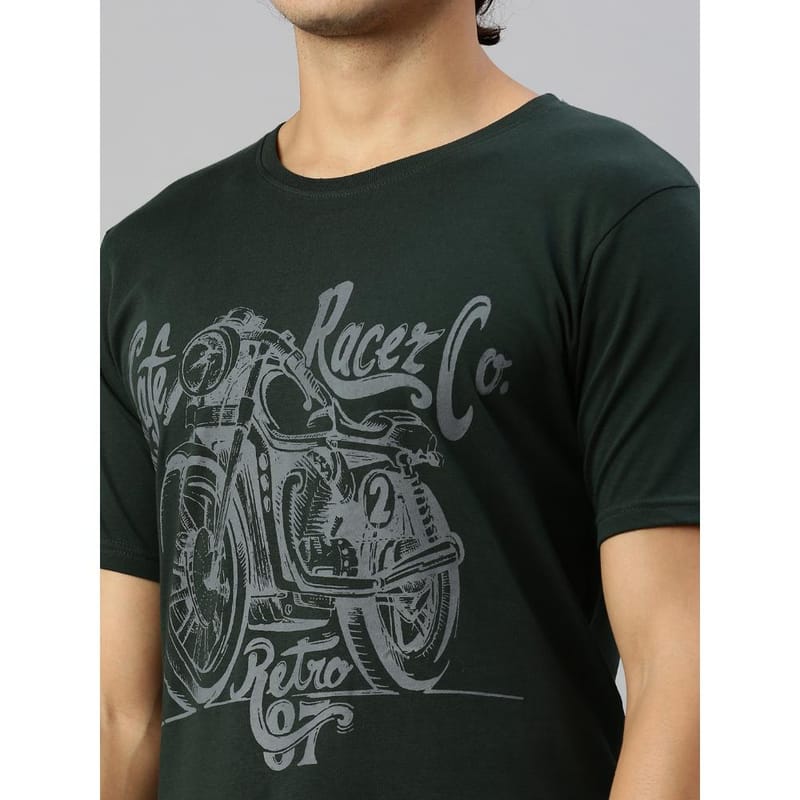 BLACK RADIO Mens Round neck Short Sleeve Graphic Printed Steal Green T-Shirt