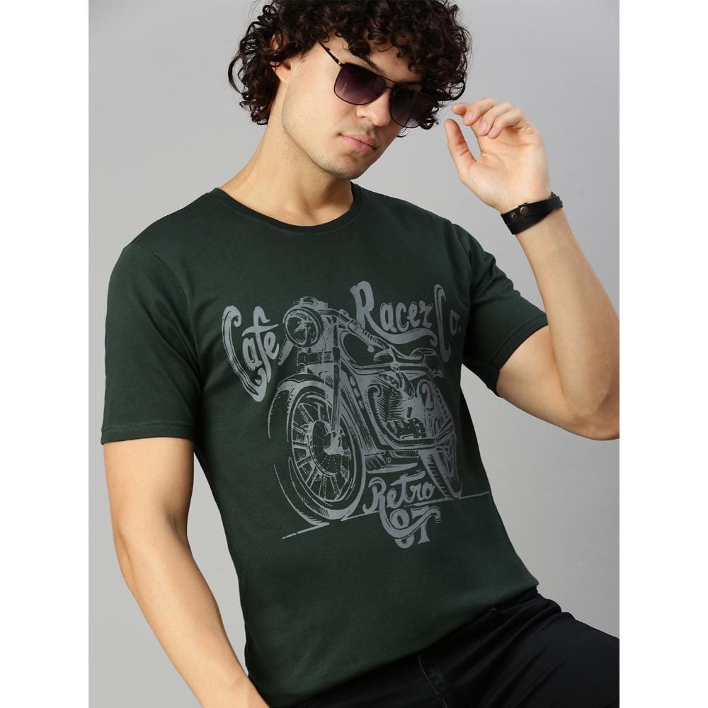 BLACK RADIO Mens Round neck Short Sleeve Graphic Printed Steal Green T-Shirt