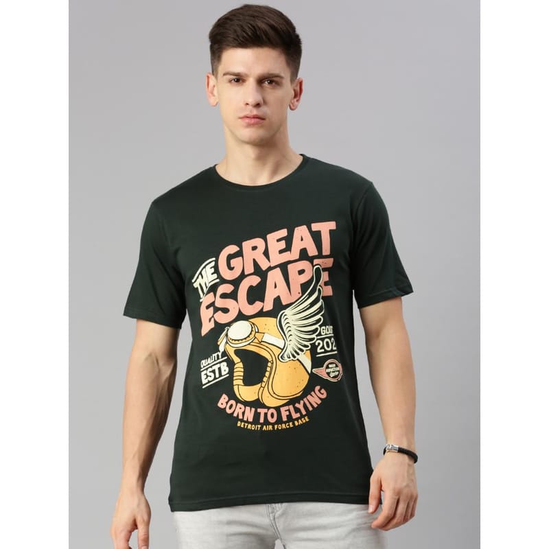 BLACK RADIO Mens Round neck Short Sleeve Graphic Printed Steal Green T-Shirt