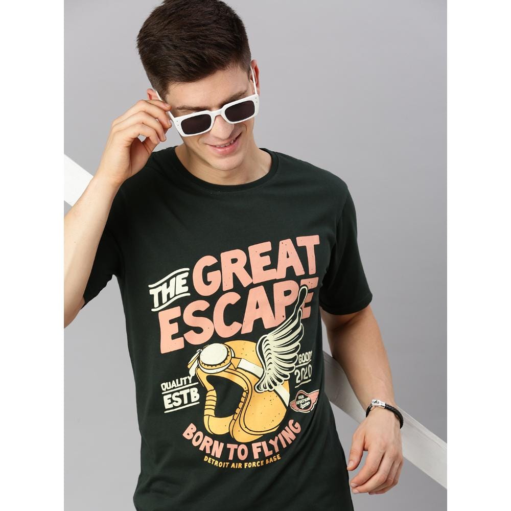 BLACK RADIO Mens Round neck Short Sleeve Graphic Printed Steal Green T-Shirt