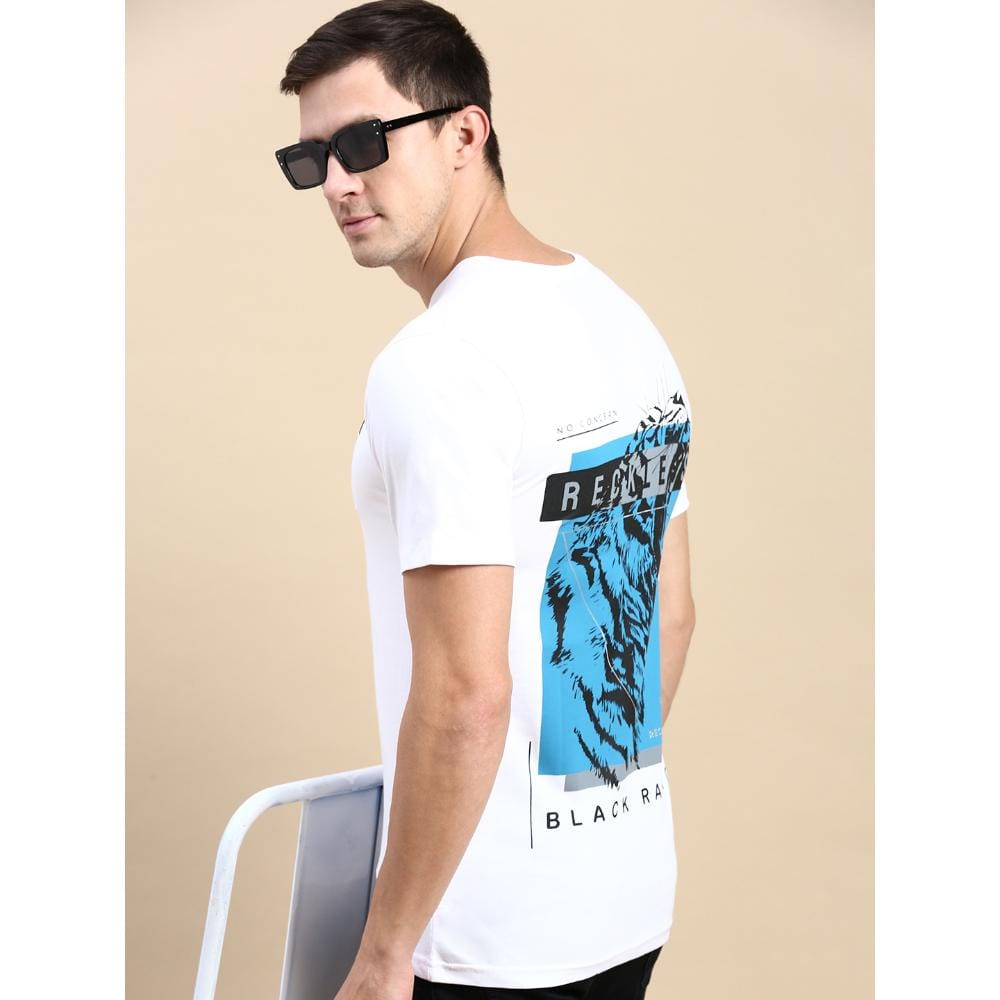 BLACK RADIO Mens Round neck Short Sleeve Graphic Printed White T-Shirt