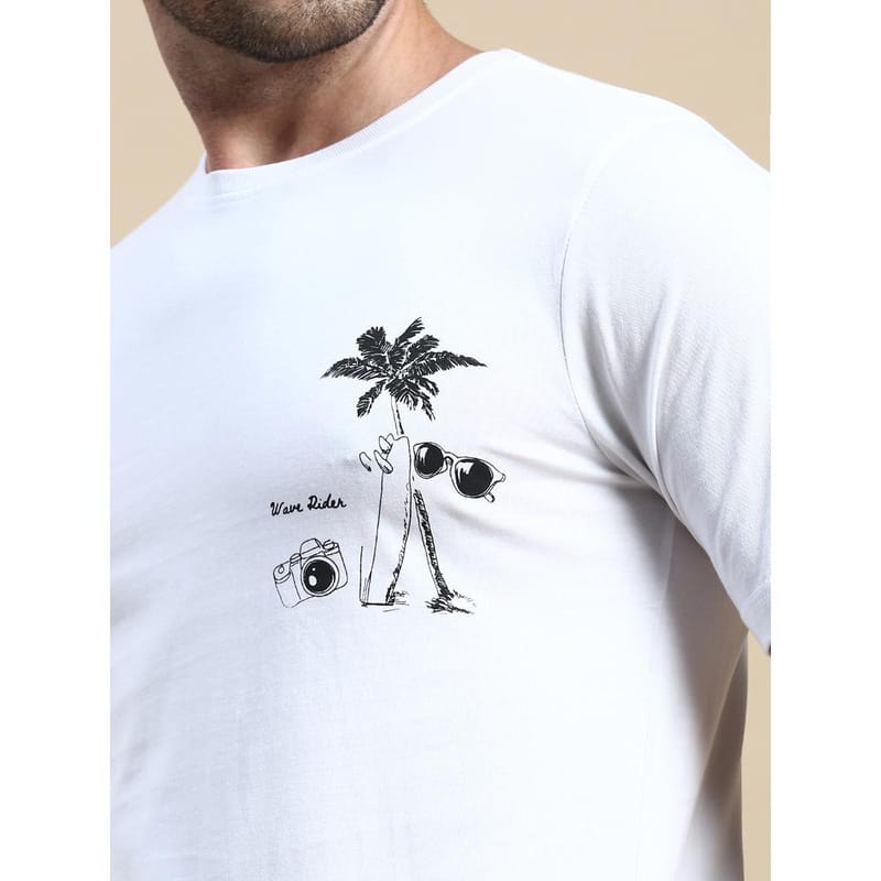 BLACK RADIO Mens Round neck Short Sleeve Graphic Printed White T-Shirt