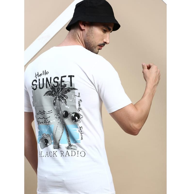 BLACK RADIO Mens Round neck Short Sleeve Graphic Printed White T-Shirt