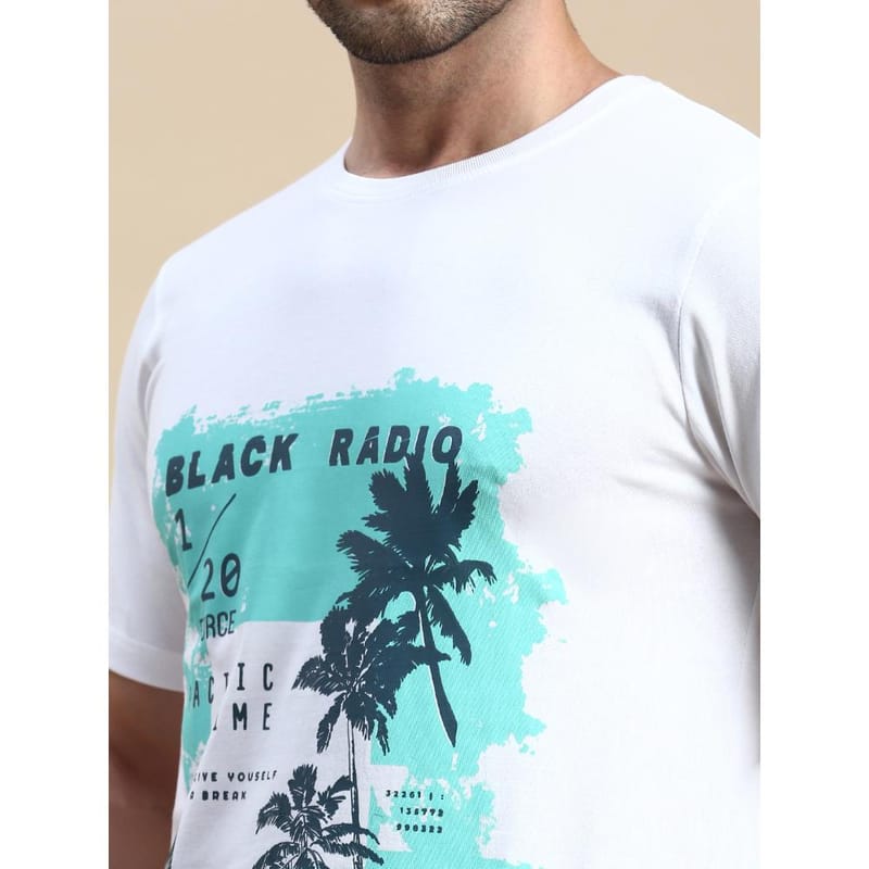 BLACK RADIO Mens Round neck Short Sleeve Graphic Printed White T-Shirt