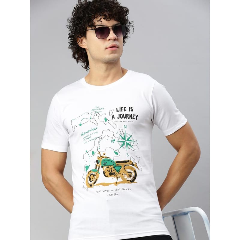 BLACK RADIO Mens Round neck Short Sleeve Graphic Printed White T-Shirt