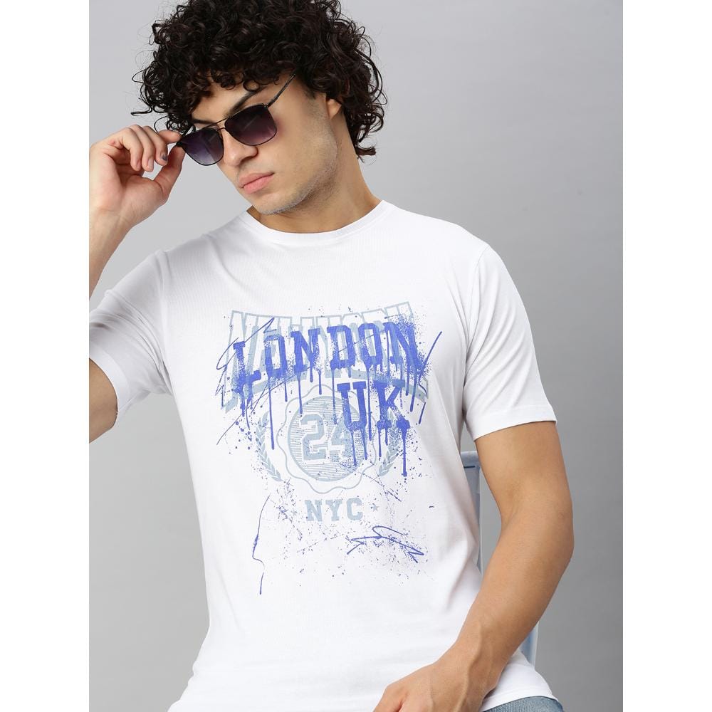 BLACK RADIO Mens Round neck Short Sleeve Graphic Printed White T-Shirt