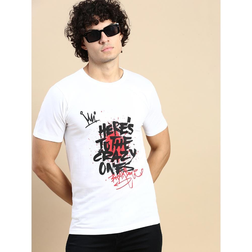 BLACK RADIO Mens Round neck Short Sleeve Graphic Printed White T-Shirt