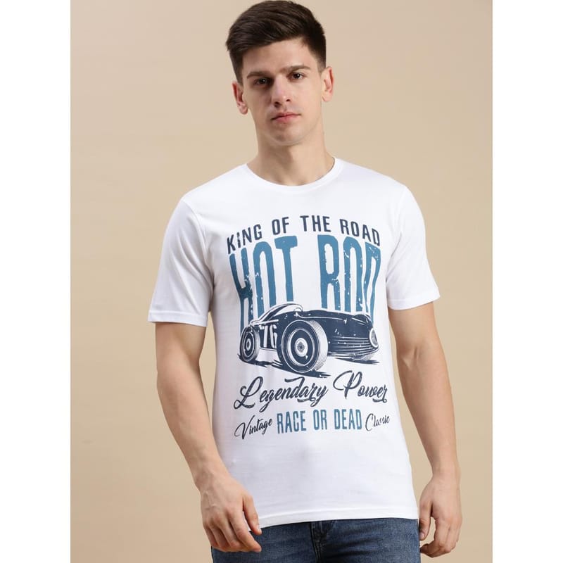 BLACK RADIO Mens Round neck Short Sleeve Graphic Printed White T-Shirt