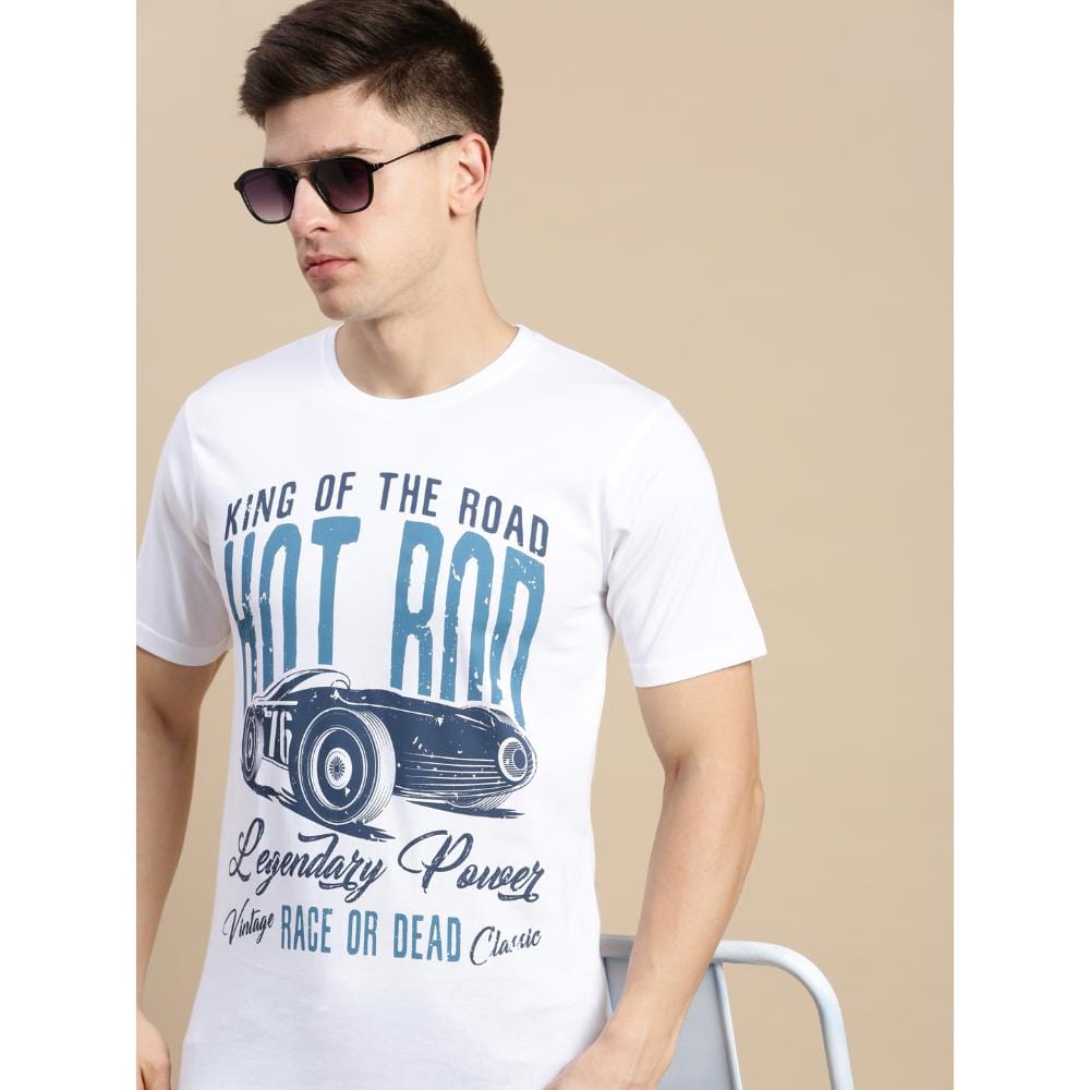 BLACK RADIO Mens Round neck Short Sleeve Graphic Printed White T-Shirt