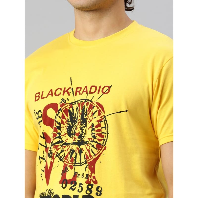 BLACK RADIO Mens Round neck Short Sleeve Graphic Printed Yellow T-Shirt