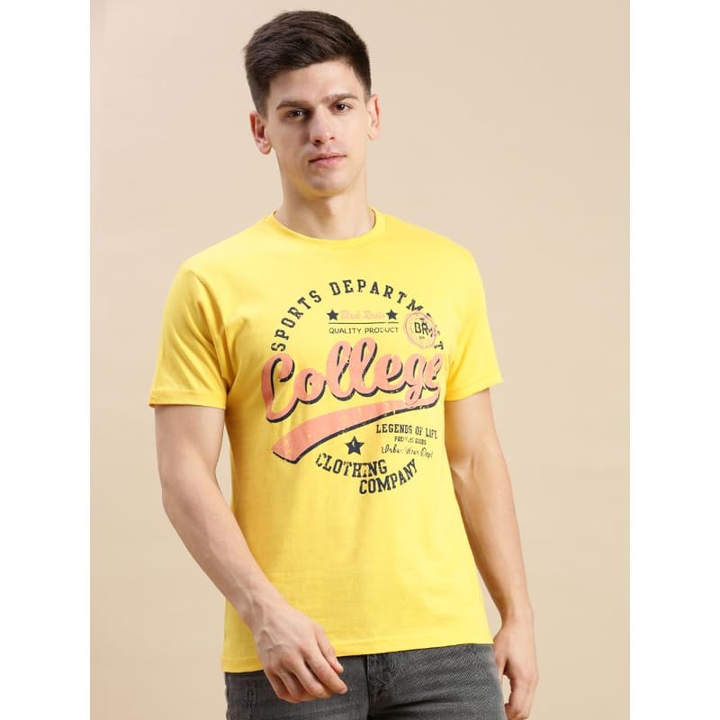 BLACK RADIO Mens Round neck Short Sleeve Graphic Printed Yellow T-Shirt